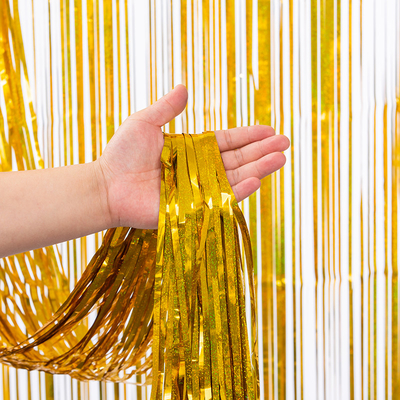 Waterproof Laser Christmas Fringe Backdrop Birthday Party Decor Gold Foil Fringe Backdrop