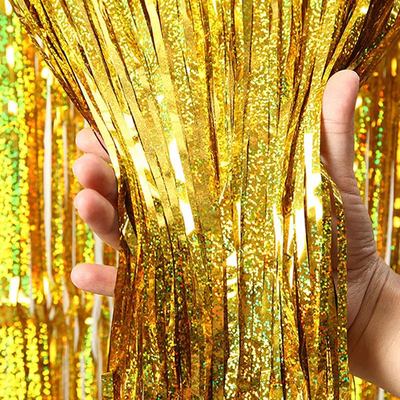 Festive Laser Gold Metallic Foil Fringe Curtain Rain Background Glitter Foil Curtain
